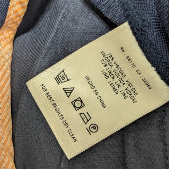 Anthropologie Leifsdottir Navy Blue Linen Trousers Ruffle Front Tapered Pants - Picture 5 of 6